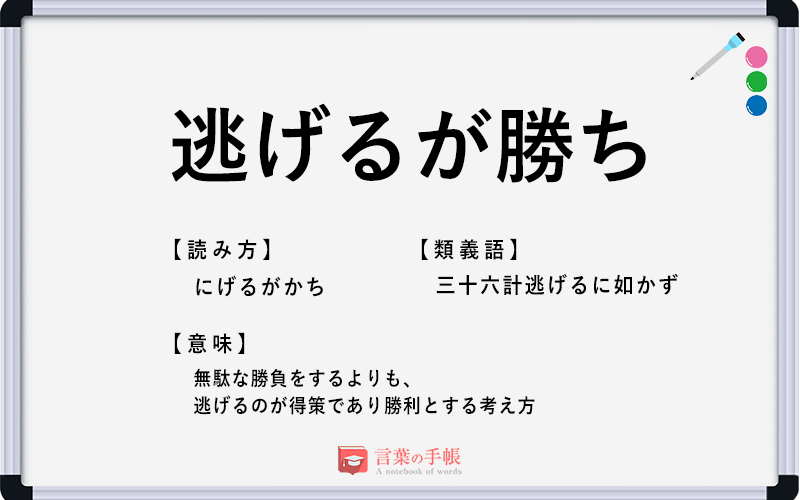 逃げるが勝ち の使い方や意味 例文や類義語を徹底解説 言葉の手帳 様々なジャンルの言葉や用語の意味や使い方 類義語や例文まで徹底解説します