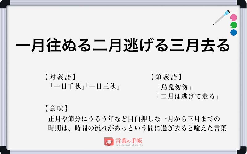 一月往ぬる二月逃げる三月去る の使い方や意味 例文や類義語を徹底解説 言葉の手帳 様々なジャンルの言葉や用語の意味や使い方 類義語や例文まで徹底解説します